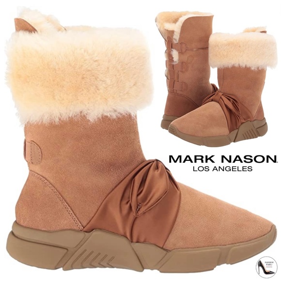Mark Nason Los Angeles Bliss Genuine Sheep Shearling Fur Chestnut Suede Boot 6.5 - Picture 1 of 15